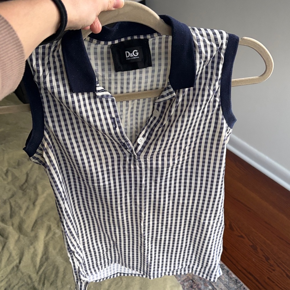 D&G Navy and White Gingham Sleeveless Top